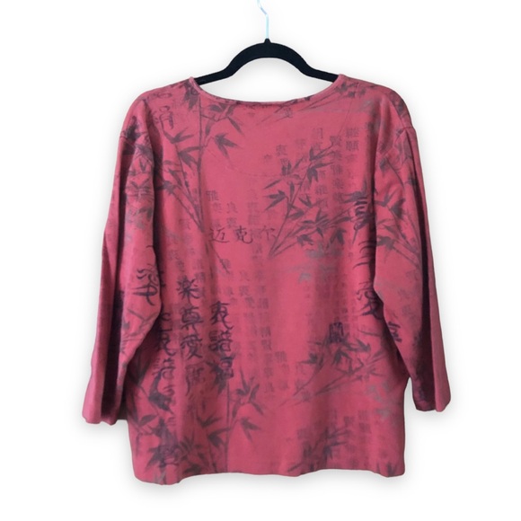 Vintage Y2K Chico's Red Chinese Characters Writing Pring Long Sleeve Top Large - Picture 2 of 4